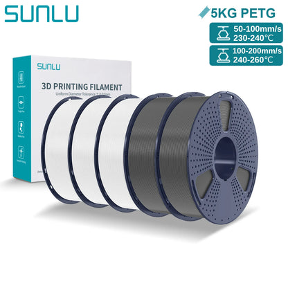 SUNLU PETG 3D Printer Filament 5KG Neatly Wound Good Toughness 1.75mm 3D Filament with Reusable Spool for Most FDM Printer