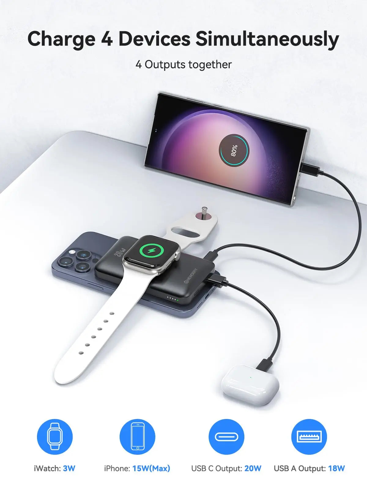 for Magsafe Battery Pack Portable Charger for Apple Watch Ultra/9/8/7/6/5 Wireless Power Bank For iPhone 15/14/13/12 Series