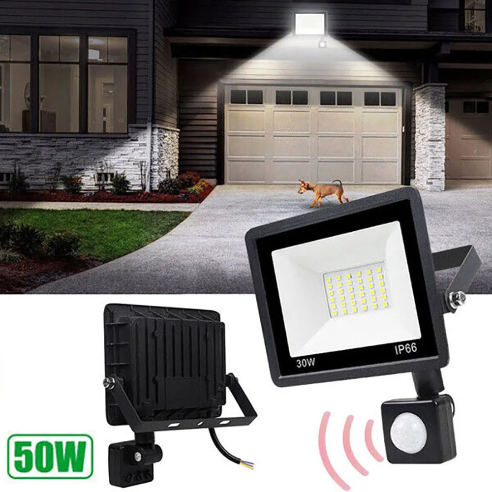 Slim LED Security Floodlight Garden PIR Motion Sensor Wall Flood Light ColdWhite