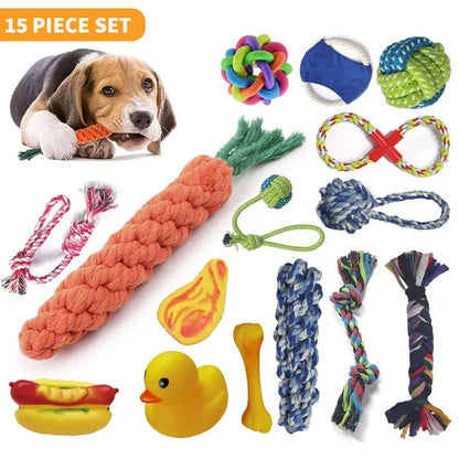 15pcs Dog Plush Toy, Dog Plush Toy Set, Tough Strong Knot Ball, Pet Puppy Teething Toy set,  Interactive Training Play