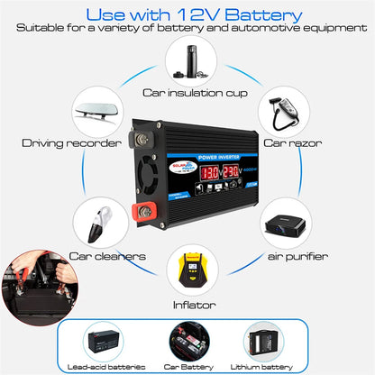 4000W Car Power Inverter DC 12V to AC 220V/110V Dual LCD Digital Display Voltage Transformer Car Charger Converter Adapter