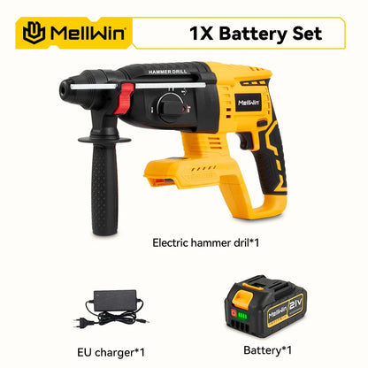 MELLWIN 26MM Brushless Electric Hammer Drill Cordless Household Rotary Impact Hammer Power Tool For Makita 18V Battery Pin