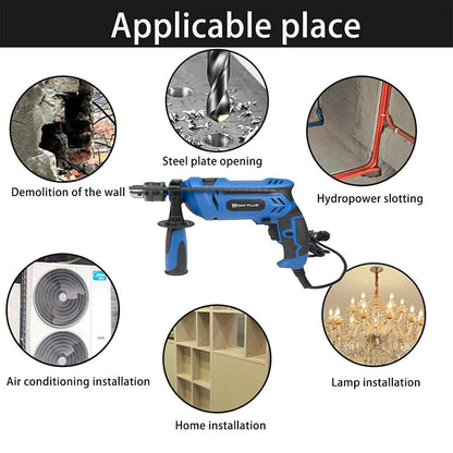 Hammer Drill 240V for Wood Metal Concrete, 850W Corded Electric Impact Drill 3000rpm Variable Speed, 2 in 1 with 360° Rotating