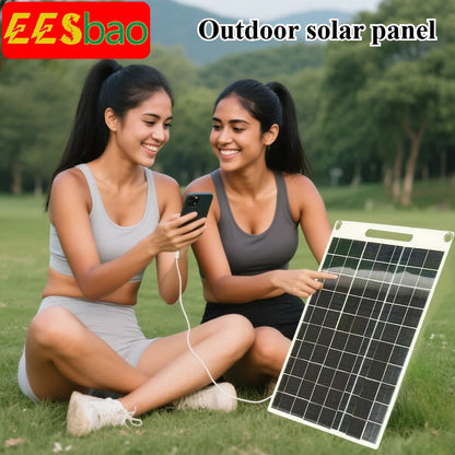 30W-40W Solar Charger Waterproof Portable Dual USB 5V Fast Charging for Camping Hiking Emergency Power Bank - EESBAO