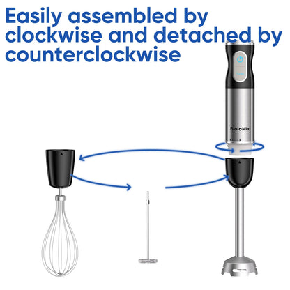 BioloMix 3-in-1 Immersion Hand Blender Stainless Steel with Sharper Blades Whisk & Milk Frother For Smoothie, Baby Food Puree