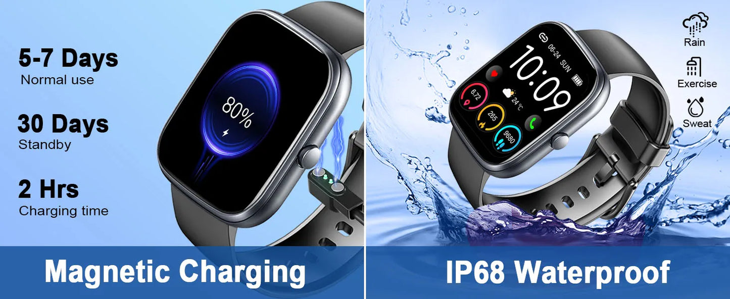 Jugeman 1.91" Smartwatch (Answer/Make Call), IP68 Waterproof Fitness Tracker, 110+ Sport Modes, Heart Rate and Sleep Monit.