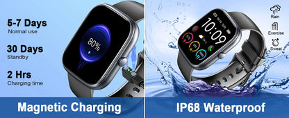 Jugeman 1.91" Smartwatch (Answer/Make Call), IP68 Waterproof Fitness Tracker, 110+ Sport Modes, Heart Rate and Sleep Monit.