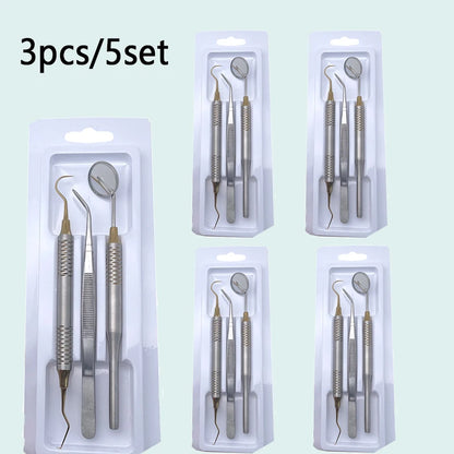 5Kit Dental Mouth Mirror Stainless Steel Tweezers Curve Probe Dentist Double Ended Instrument Teeth Care Cleaning Whitening Tool