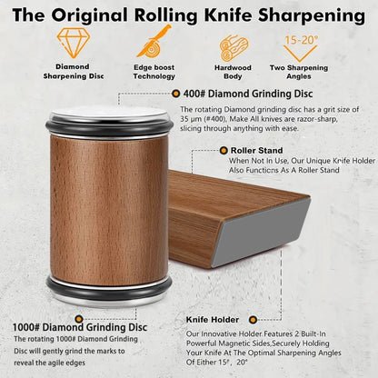 Rolling Knife Sharpener Double Sided Diamond Sharpening Stone 15/20° Degree Magnetic Angle Roller Sharpening for Kitchen Knives