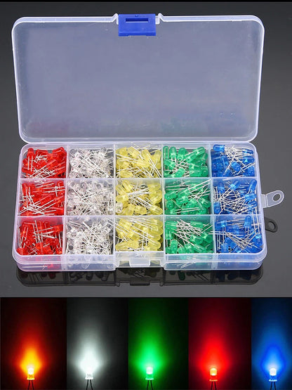 500Pcs LED Light-Emitting Diode Red Yellow Blue Green White 5MM Luminous Diode Kit 100Pcs/Color Luminous Diode Assorted Kit LED