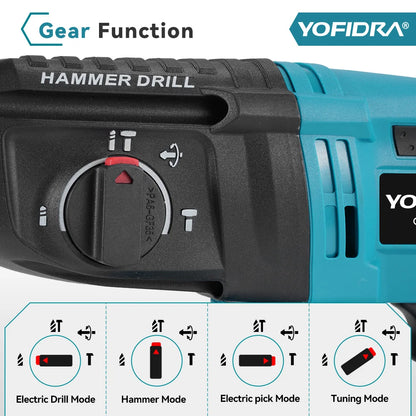 YOFIDRA 26mm Brushless Electric Rotary Hammer Cordless Multifunctional Impact Hammer Drill Power Tools For Makita Battery Pin