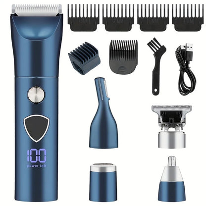 Men's Body Hair Trimmer Electric Men's Hygienic Beauty Razor Shaver 5-in-1 Professional Body Face Ear Nose Hair Trimmer and Beard Beauty Set Led Display