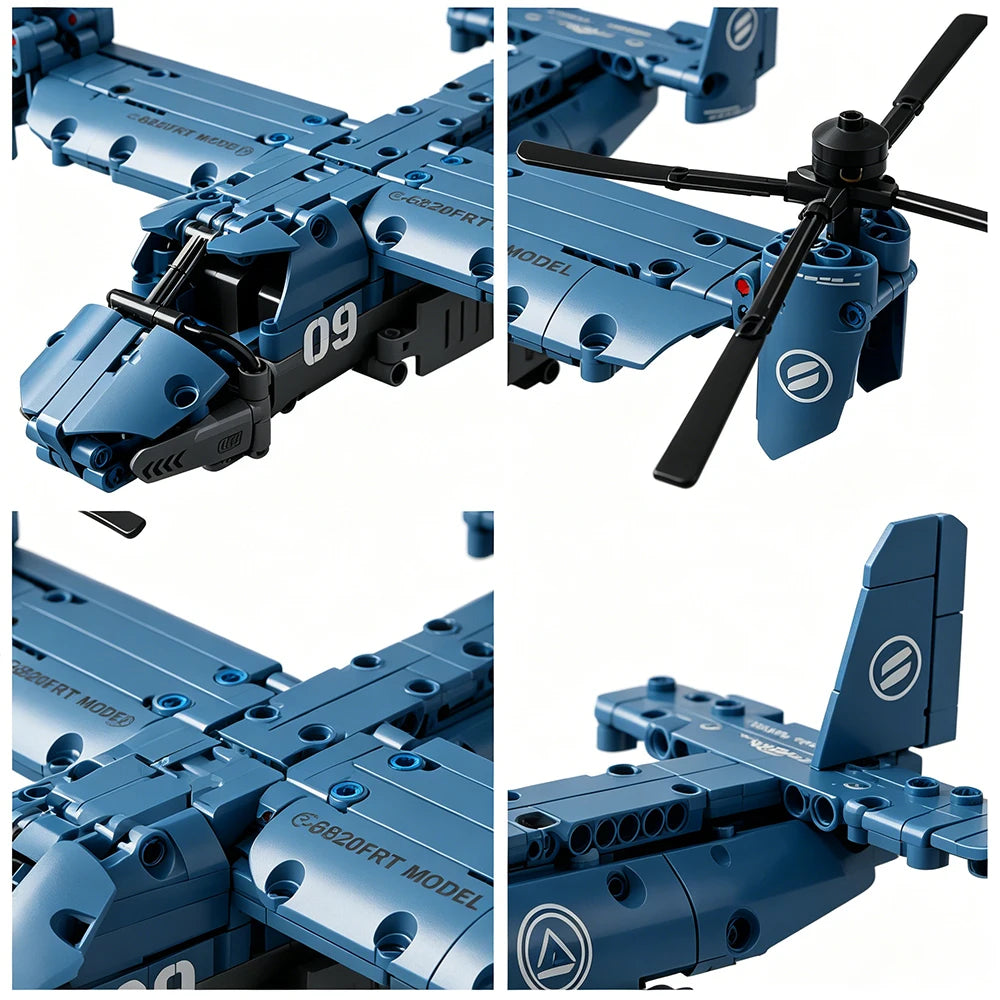 Military V-22 Osprey Tiltrotor Building Block Set Large High-Simulation Pulley Aircraft Model Propeller DIY Building Blocks