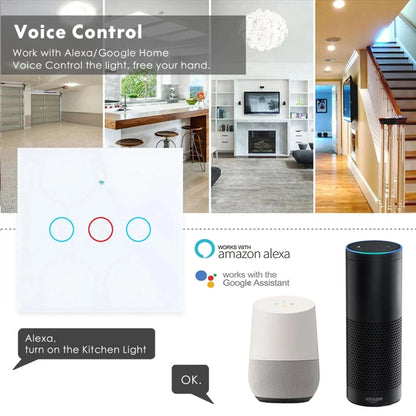 Works with Tuya WiFi Touch Switch Light Wall Smart Switch for EU Smart Home Life Alexa Google Home 433RF WiFi Remote 1/2/3 Gang