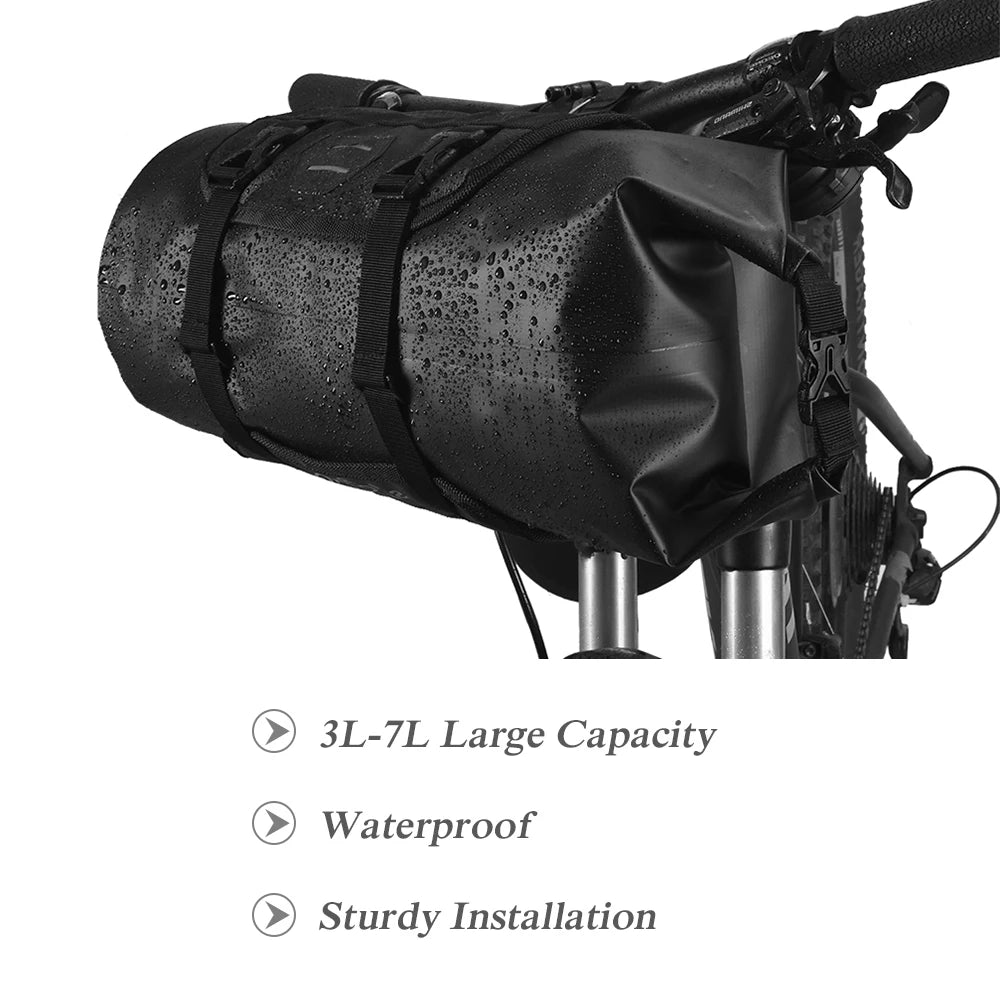 Bicycle Bag Waterproof Cycle Mountain Road MTB Bike Front Frame Handlebar Pannier Dry Bag with Roll Top Closure 3L-7L Adjustable