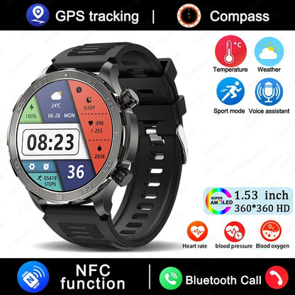 New GPS Track Smart Watch Men AMOLED HD Screen Outdoor Sports Fitness Heart Rate NFC IP68 Waterproof Bluetooth Call Smart Watch