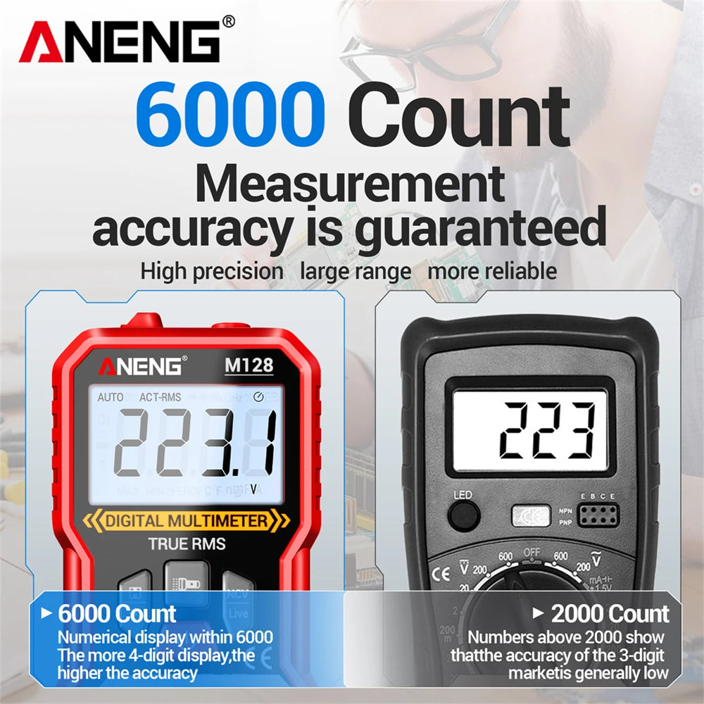 Digital Automatic Multimeter Tester 6000 count 600V AC Voltage current Voltmeter Ammeter NCV Resistance Back support frame tools