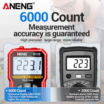 Digital Automatic Multimeter Tester 6000 count 600V AC Voltage current Voltmeter Ammeter NCV Resistance Back support frame tools