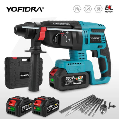 YOFIDRA 26mm Brushless Electric Rotary Hammer Cordless Multifunctional Impact Hammer Drill Power Tools For Makita Battery Pin