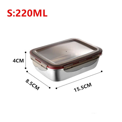 304 Stainless Steel Lunch Box Sealed Food Bento Box Refrigerator Square Microwave Heating Preservation Box Picnic Storage Box