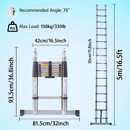 Day Plus Telescoping Ladder Stainless Steel Folding Ladder Portable Extendable Loft Ladder Capacity Max Load 150kg/330lb,EN131