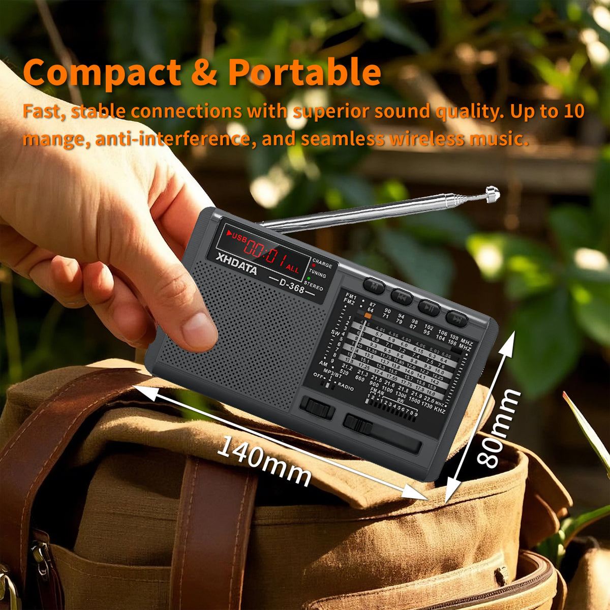 XHDATA D-368/ D-328 Portable Radio FM1-2/AM/SW 12 Band MP3 Player Bluetooth/TF Card With Headphone Jack For Elder Easy Use