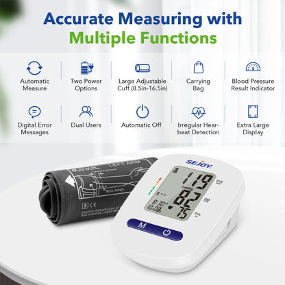 Sejoy DBP Blood Pressure Monitor Upper Arm Automatic BP Cuff Machine with LED Display for Home Use Health Care