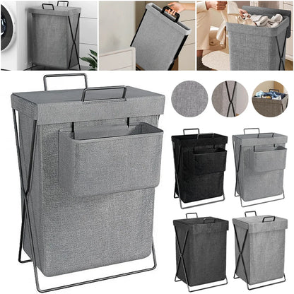 Foldable Storage Basket, Large Capacity Dirty Clothes Basket with hanging bag, Durable Canvas Organizer for Laundry