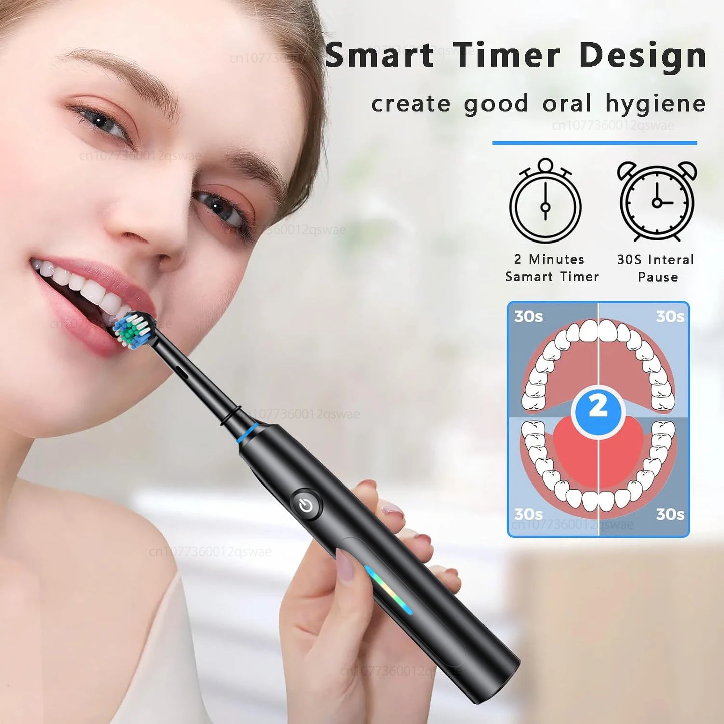 Rotating Electric Toothbrush with 8 Brush Heads with 5 Cleaning Modes Clean Teeth Battery Powered Rechargeable Toothbrush