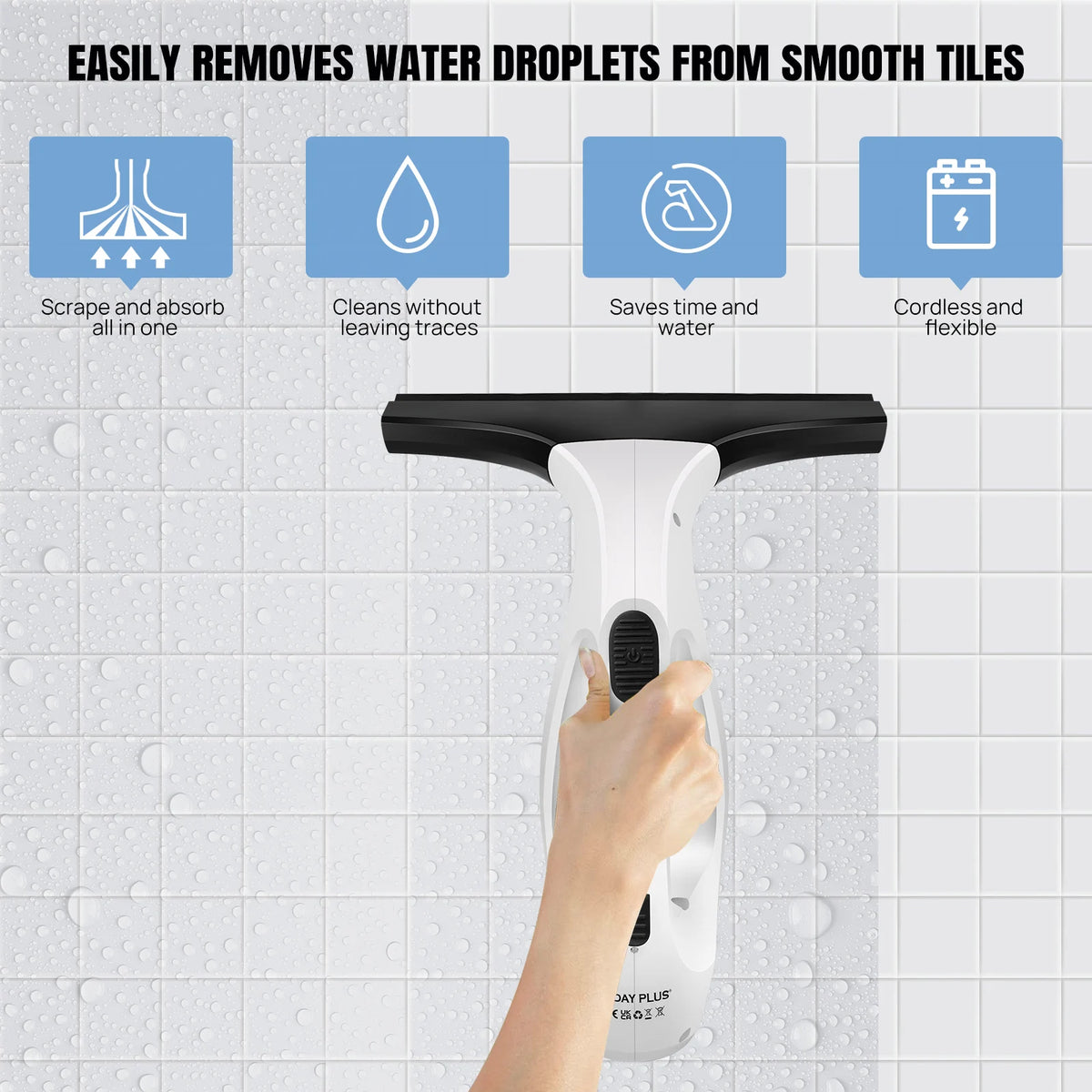 Cordless Window Vac with 2000pa, Efficiently Streak-Free Cleaning, Running Time: 50-60 Min, 3.8V Electric Window Vacuum Cleaner