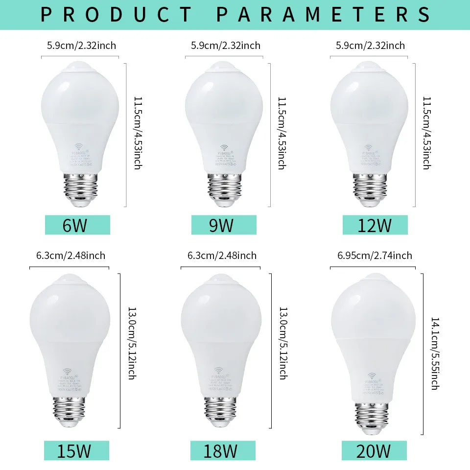 6pcs LED Bulbs Radar Motion Sensor Light 220V E27 LED Bulb Auto ON/OFF Working In Night Radiation Motion Detector Security Light