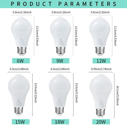 6pcs LED Bulbs Radar Motion Sensor Light 220V E27 LED Bulb Auto ON/OFF Working In Night Radiation Motion Detector Security Light