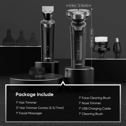 Sejoy Shaver Barber for Men 5 in 1 Electric Razor Rechargeable with Beard Trimmer Lithium Battery Portable Shavers for Travel