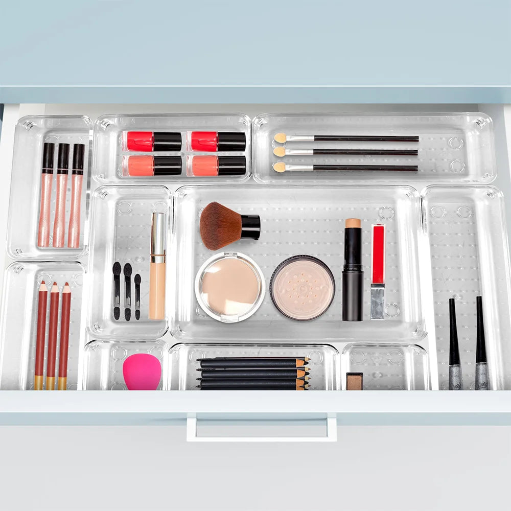 25pc Drawer Organizers Set Clear Plastic Desk Dividers Bins Bedroom Dresser Office Storage Box for Makeup Jewelries Gadgets