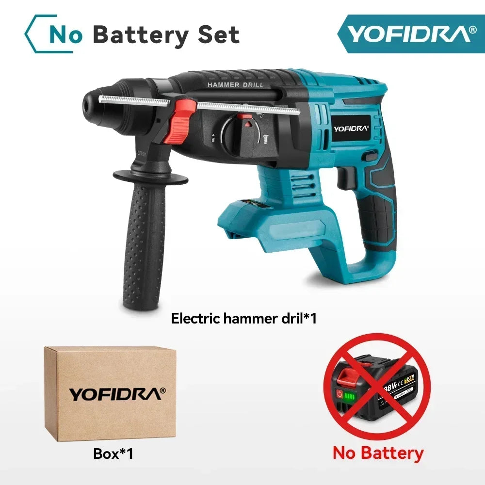YOFIDRA 26MM Brushless Electric Hammer Drill Multifunctional Rotary Cordless Rechargeable Power Tools For Makita Battery Pin