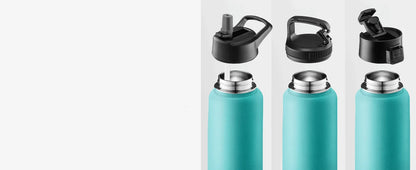 FineDine Triple Walled, Insulated Water Bottles with Straw - 32 Oz Stainless Steel Metal Bottle W/ 3 Leak Proof