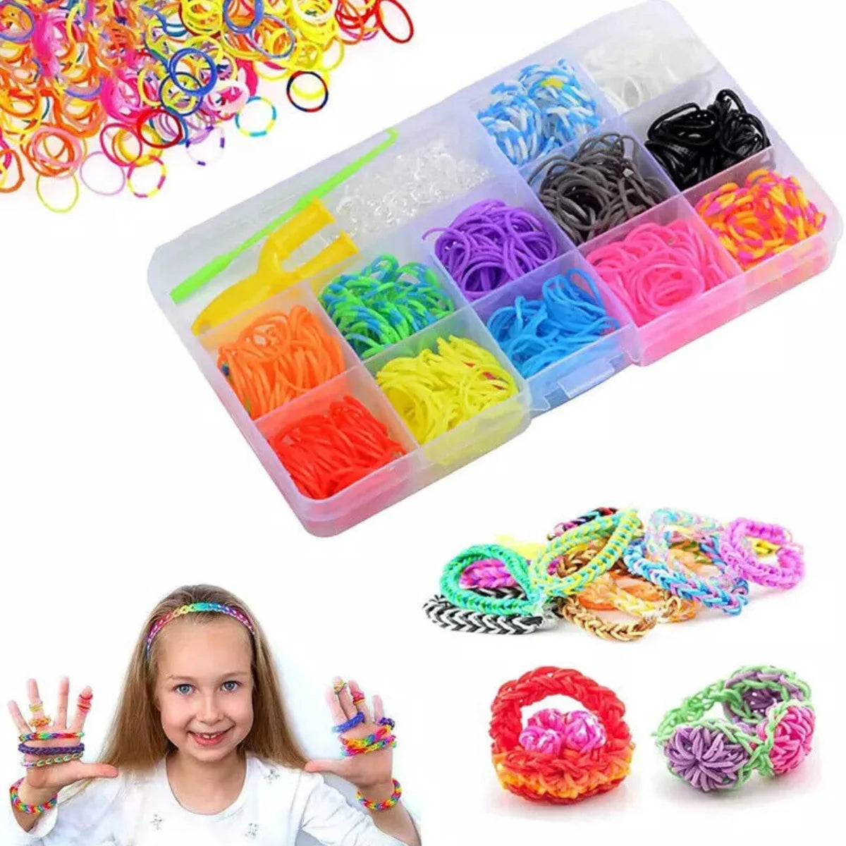 10000Pcs Assorted Colour Rubber Kit Box Loom Bands DIY Bracelet Making Set