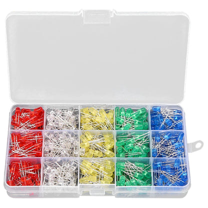 500Pcs LED Light-Emitting Diode Red Yellow Blue Green White 5MM Luminous Diode Kit 100Pcs/Color Luminous Diode Assorted Kit LED