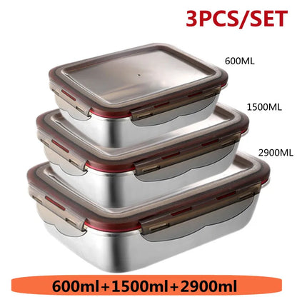 304 Stainless Steel Lunch Box Sealed Food Bento Box Refrigerator Square Microwave Heating Preservation Box Picnic Storage Box