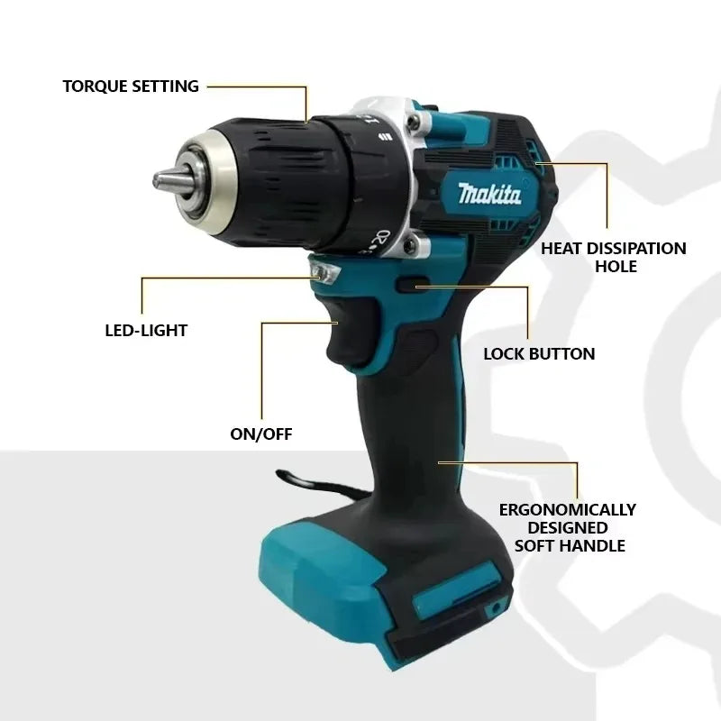 Makita Original EU-Plug- DDF487 10mm Cordless Driver Drill 18V Brushless Electric Impact Screwdriver Rechargeable Power Tool
