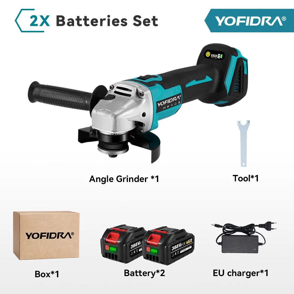 YOFIDRA 125mm Brushless Angle Grinder 4 Gear Cordless Grinding Machine Cutting Woodworking Power Tool For Makita 18V Battery Pin