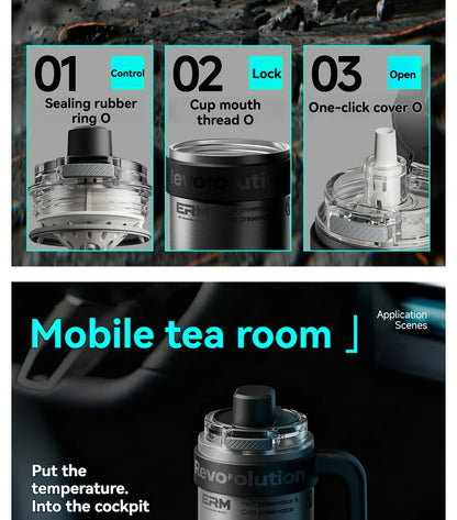 1200ML Extra Large Ceramic Tumbler Drinkware Stainless Steel Water Bottle Insulated Vacuum Flask Straw & Handle Leakproof