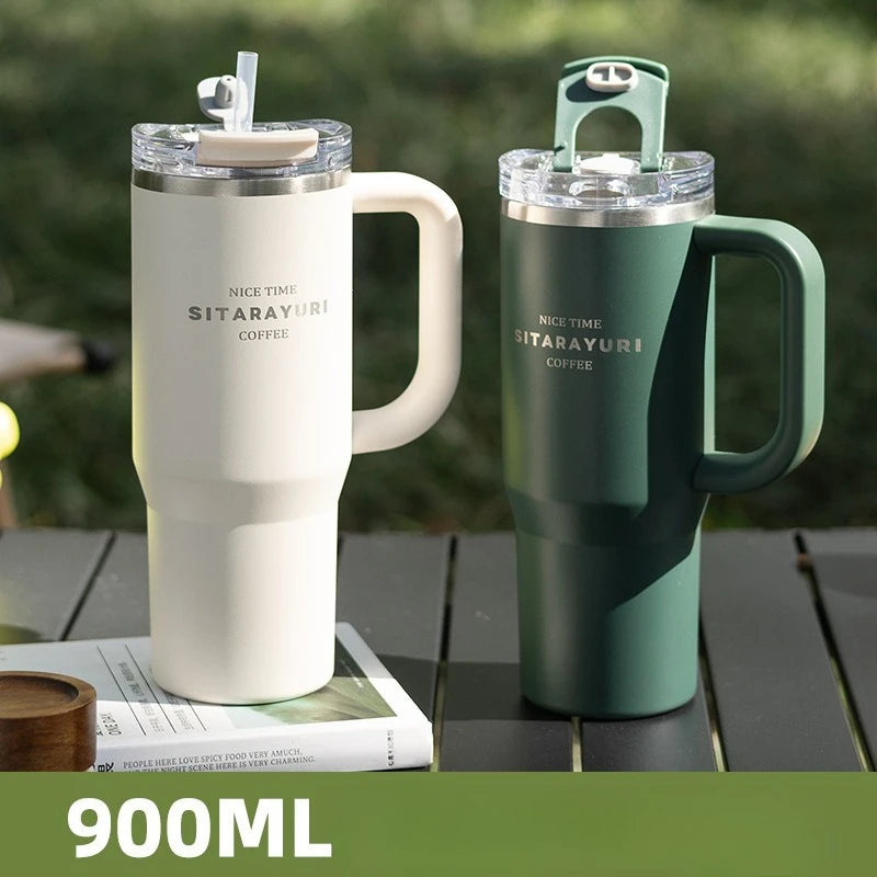 SITARAYURI 900ml Thermos Water Bottle Stainless Steel Coffee Cup Cold and Hot Double-layer Insulated Cup Tumbler Car Travel Mug