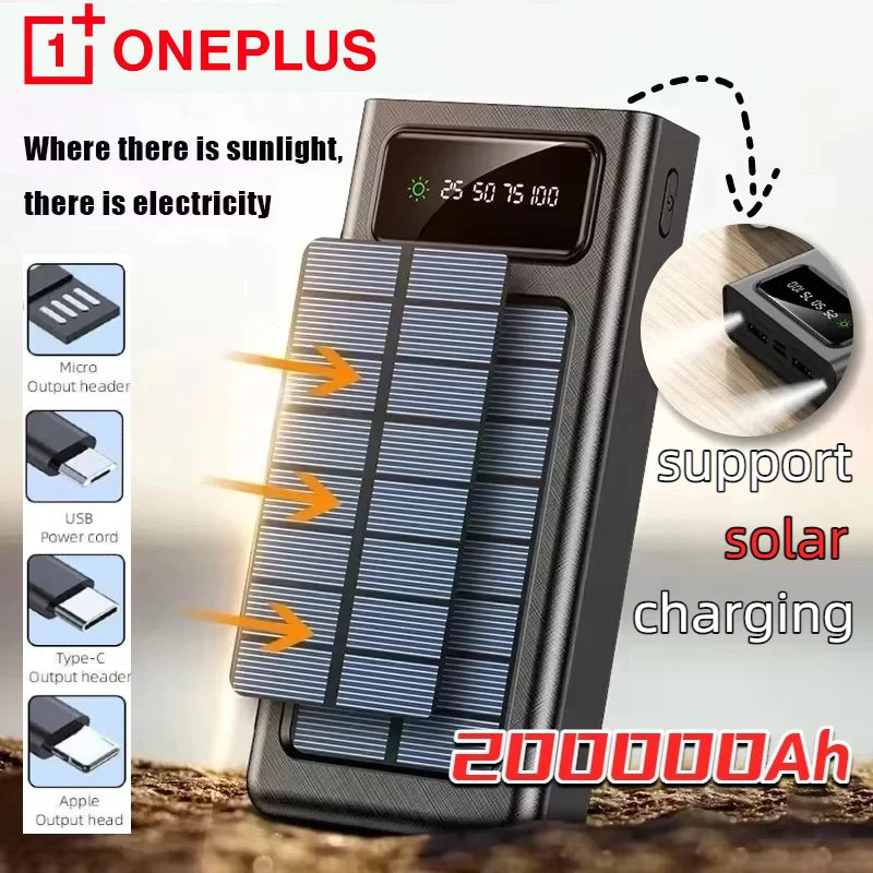 ONEPLUS 200000mAh Solar Power Bank Ultra Capacity USB Super Fast Charging USB  For iPhone Samsung Xiaomi Huawei Outdoor Power