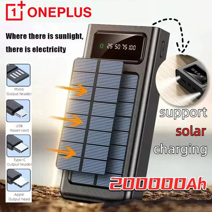 ONEPLUS 200000mAh Solar Power Bank Ultra Capacity USB Super Fast Charging USB  For iPhone Samsung Xiaomi Huawei Outdoor Power