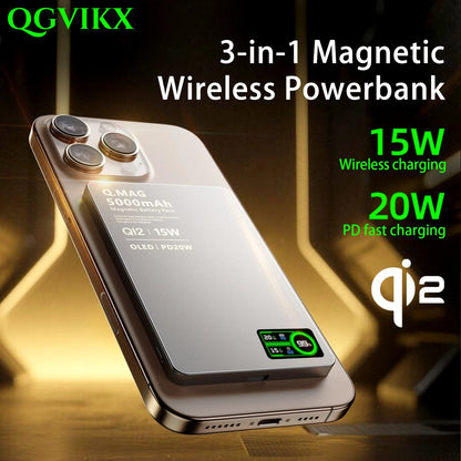 10000mAh 3 in 1 Power Bank for Magsafe Magnetic Wireless 20W Fast Charging, External Battery for IPhone 17 - 12 Airpods IWatch