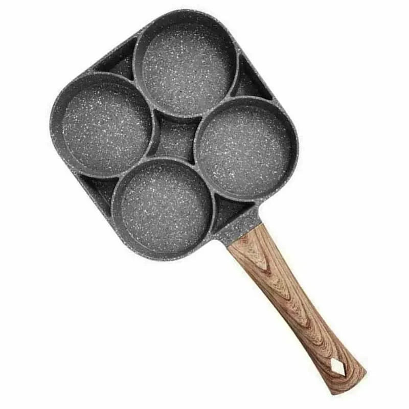 1/2Pcs 4-Hole Omelet Frying Pot Pan with Wooden Handle Frying Grill Non-stick Egg Pancake Steak Pan Cooking Egg Breakfast Maker