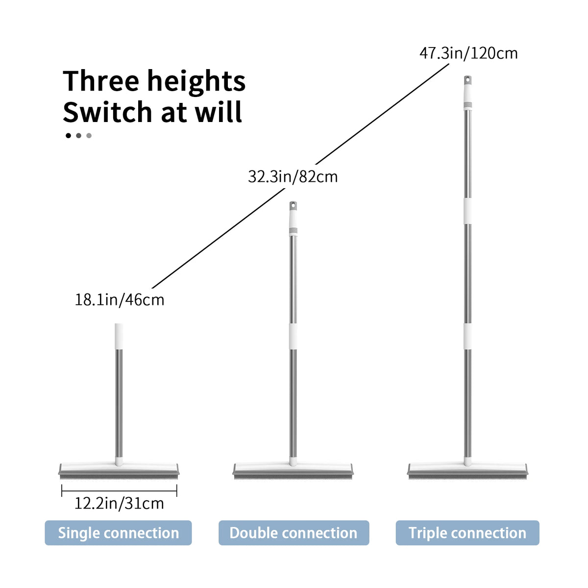 Telescopic Rubber Broom with Squeegee, Carpet Rake Pet Hair Fur Remover Broom Magic Clean Sweeper Floor Cleaning Squeegee Wiper Toilet Bathroom Mops