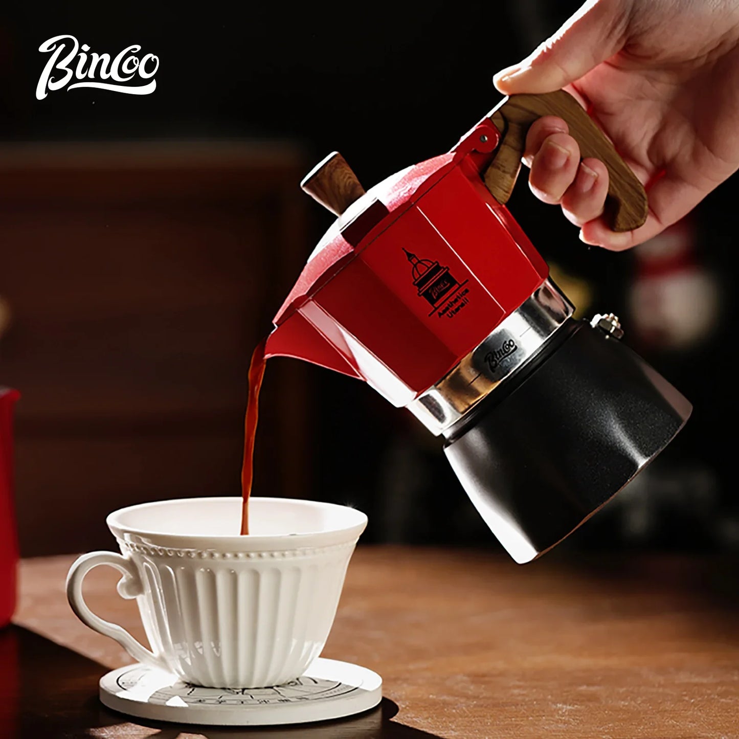 Bincoo Double Valve Coffee Moka Pot Espresso Machine Electric Stove Brewed Coffee Italian Home Outdoor Barista Accessories 220V