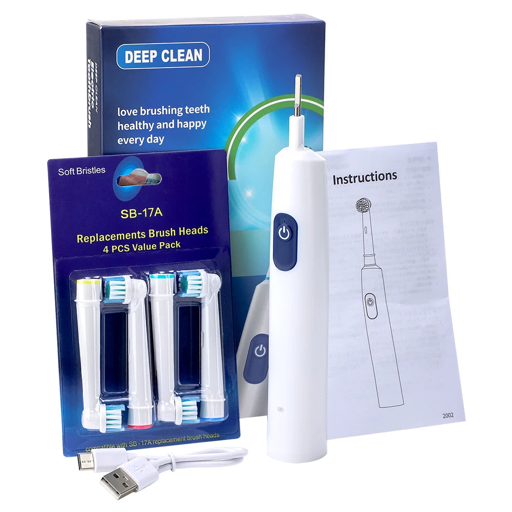 Smart Rotating Timing Electric Toothbrush, Rechargeable Rotary Toothbrush with 4 Heads, 5 Modes Setting Teeth Whitening Oral Car